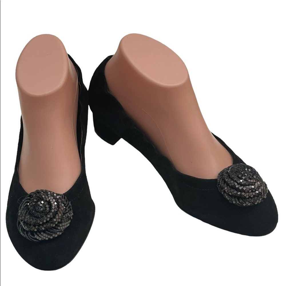 AGL‎ Attilio Giusti Leombruni Black Suede Leather Beaded Flower Pumps Size 37